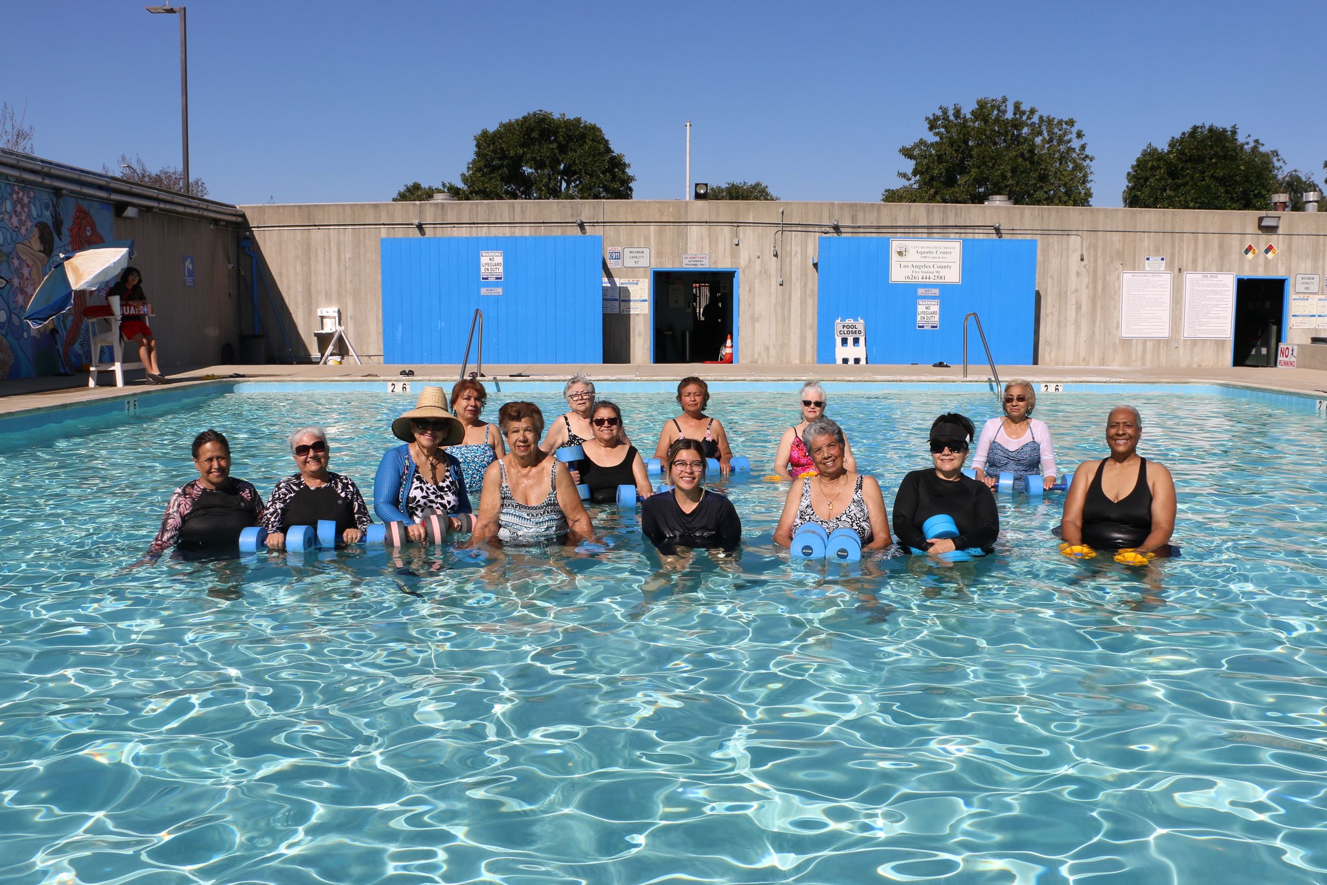 group of seniors at pool 